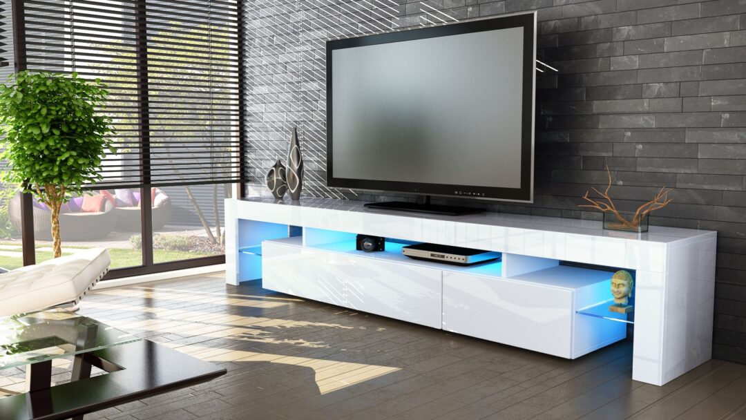 Meuble tv blanc avec rehausse tv
