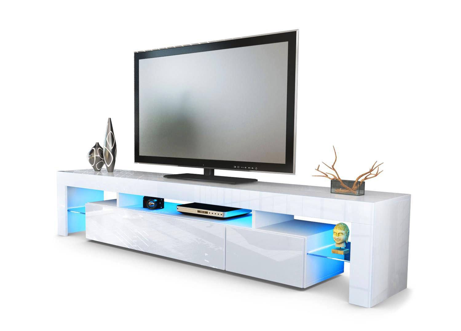 Meuble tv blanc 2 portes avec rehausse tv de salon design