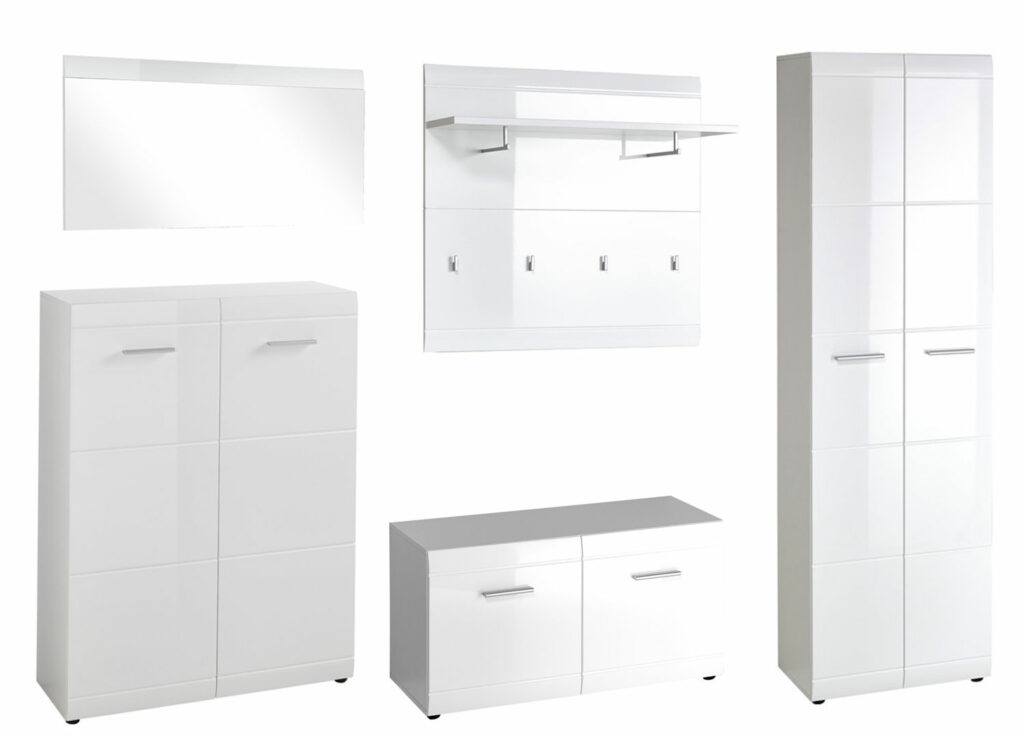 Meuble D'entrée Avec Porte-manteau, Miroir Et Banc à Chaussures - Blanc, 100 X 180 Cm, Hauteur Réglable - Style Industriel, Rangement Pratique