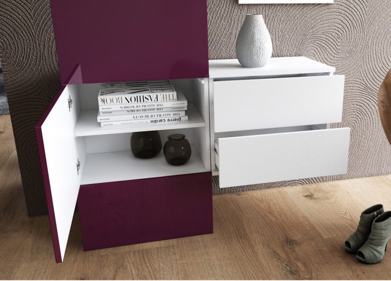 Meuble d'entrée mural moderne avec tiroirs et placard de rangement