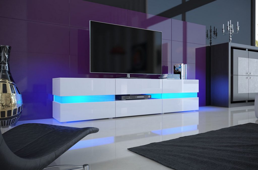 Banc TV blanc à led