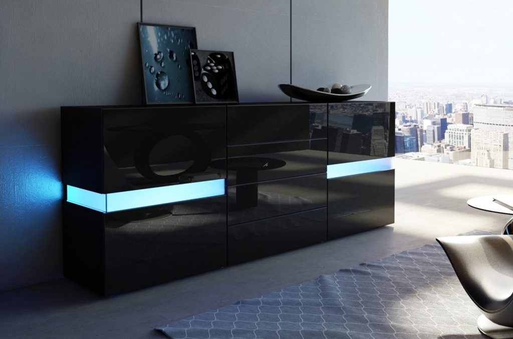 Meuble buffet noir à led