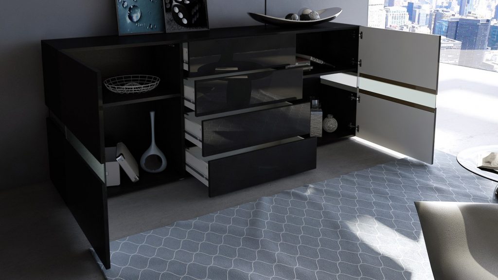 Meuble buffet noir à led