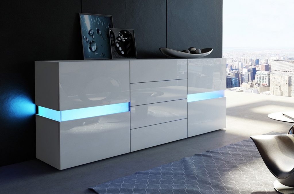 Meuble buffet blanc à led