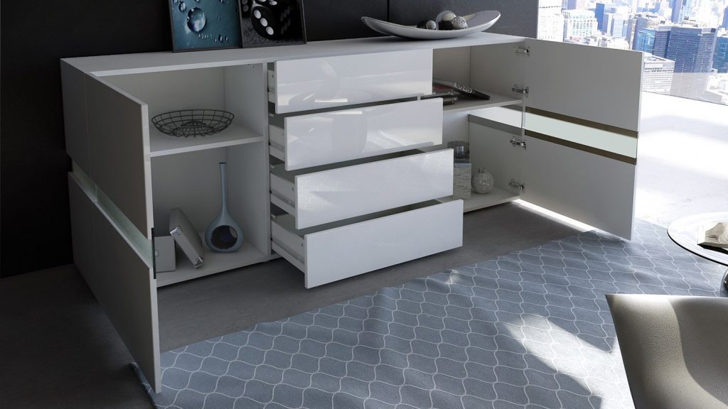 Meuble buffet blanc à led