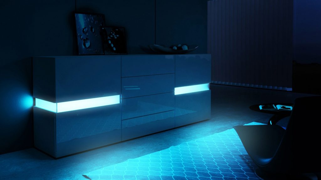 Meuble buffet blanc à led