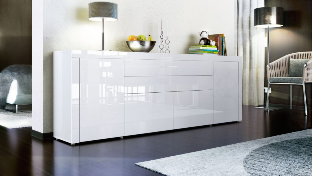 meuble buffet long blanc laqué