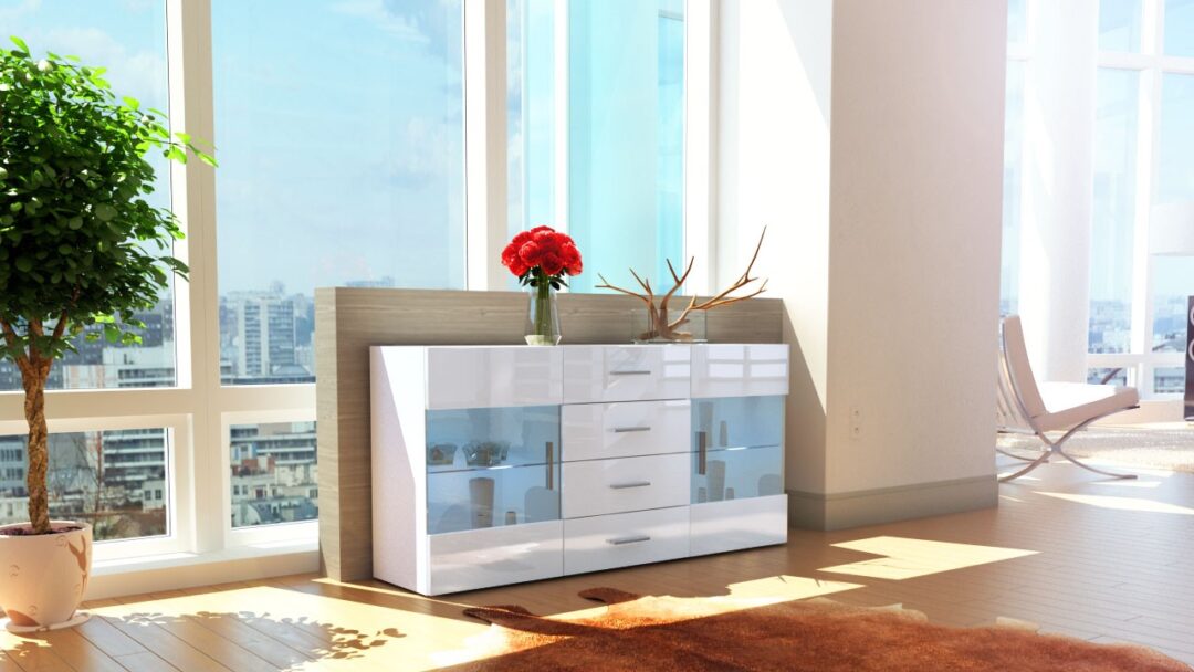 buffet blanc à porte semi vitrée