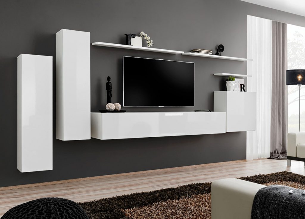 Meuble TV design mural blanc