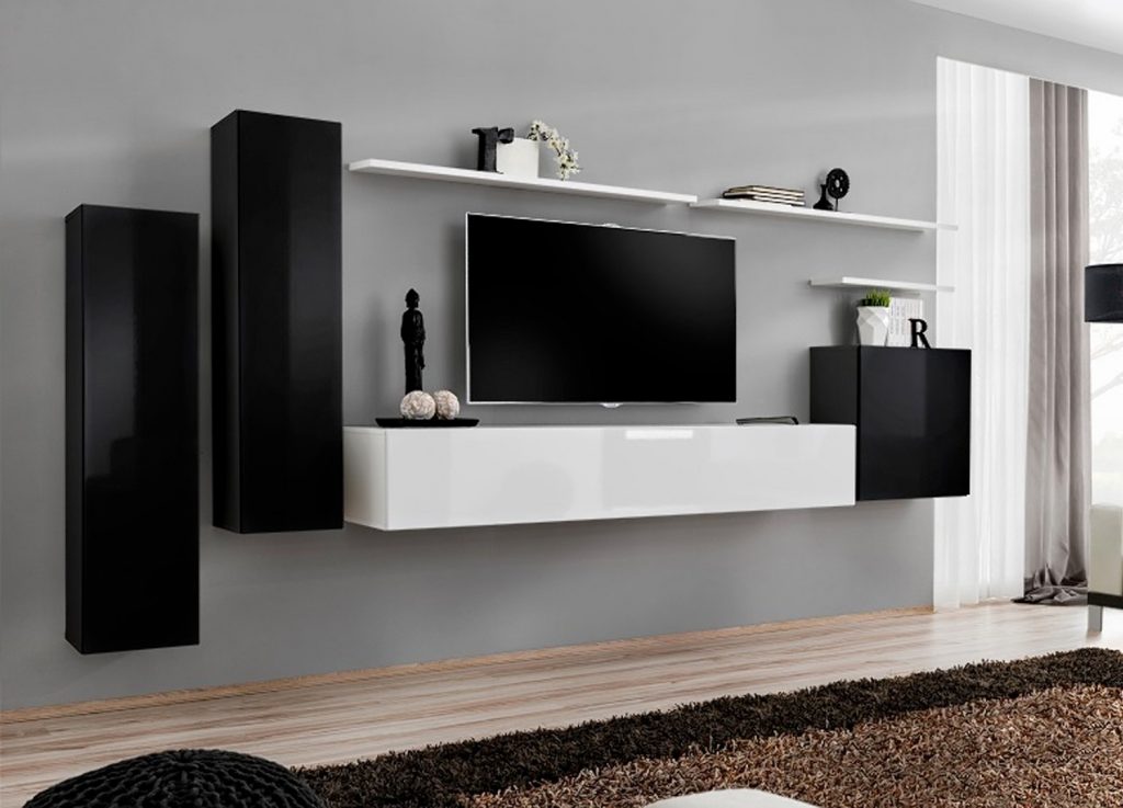 Meuble TV mural blanc et noir