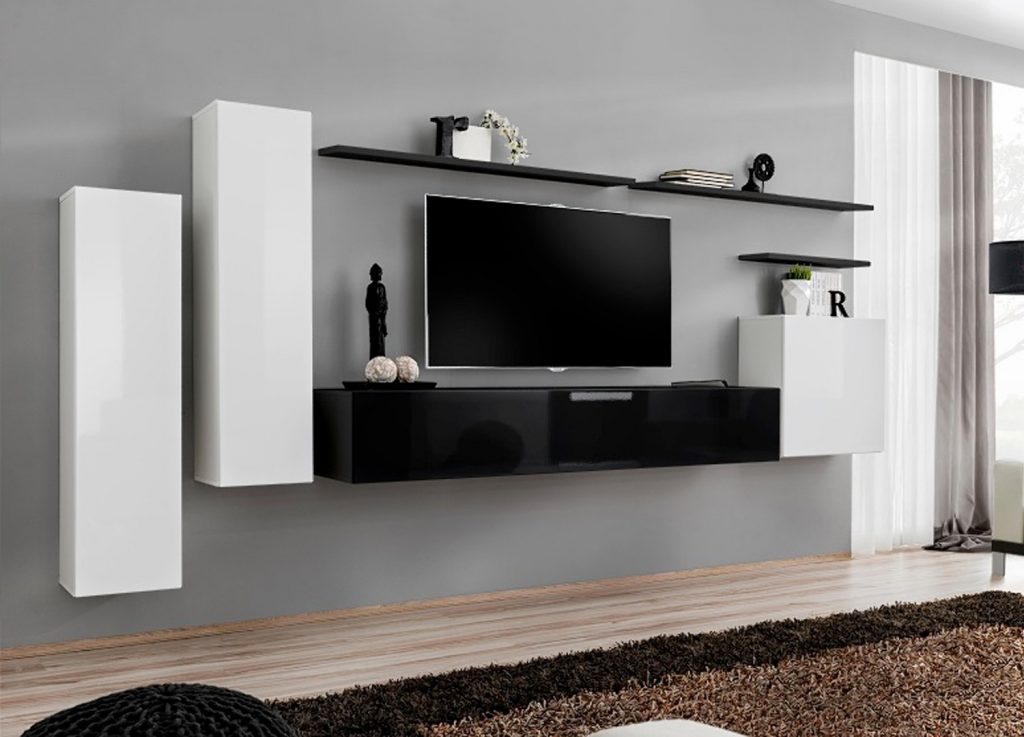 Meuble TV mural noir et blanc