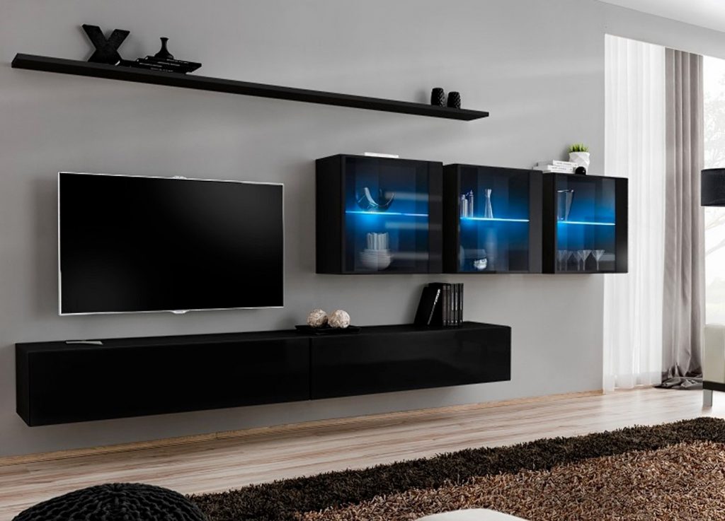 Meuble TV mural design à led bleu