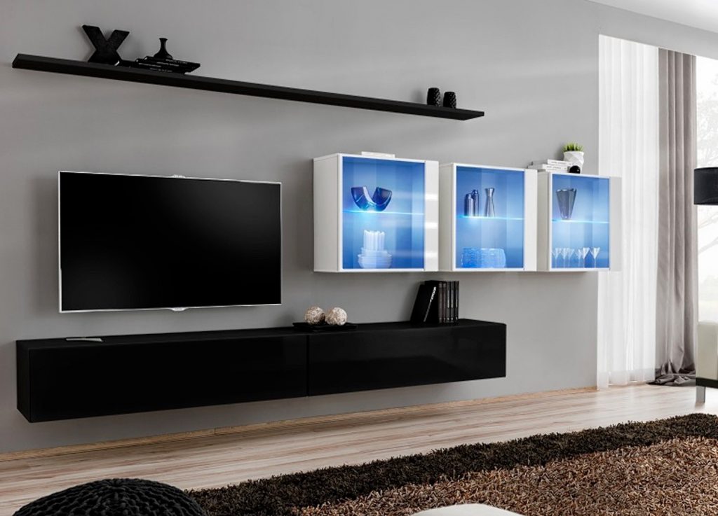 Meuble TV mural design à led bleu