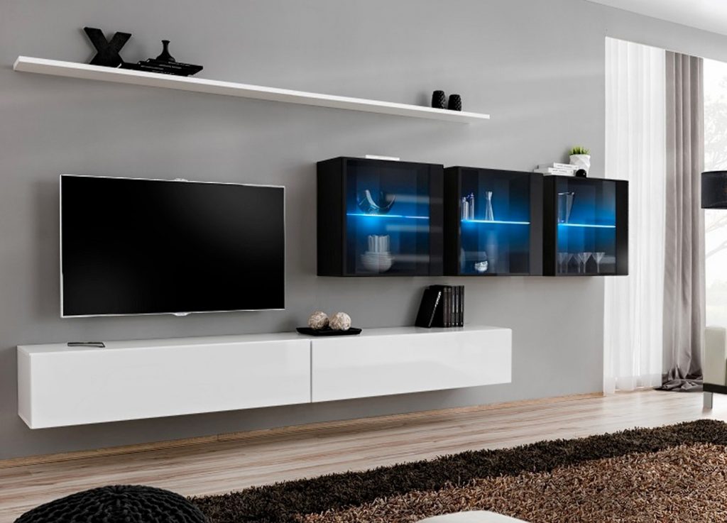 Meuble TV mural design à led bleu