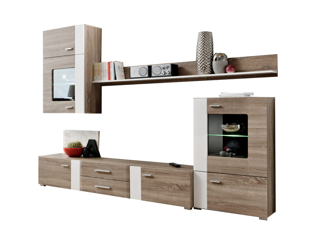 Ensemble tv chêne truffier et blanc