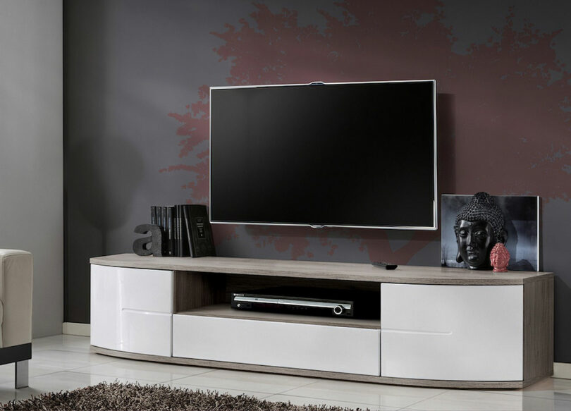 Meuble tv moderne blanc et bois
