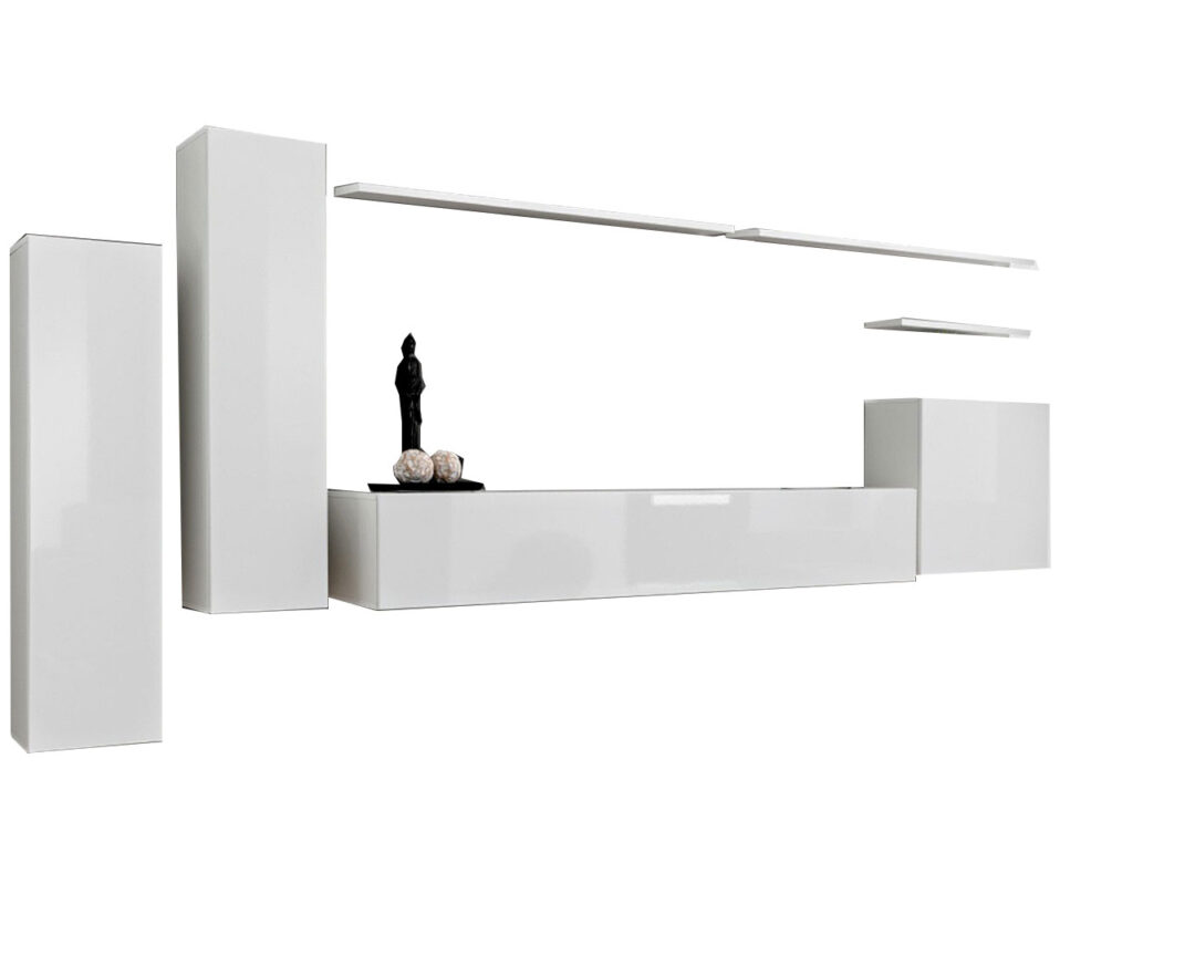 Meuble TV laqué et bois blanc 3m40 déco chêne sanremo style contemporain