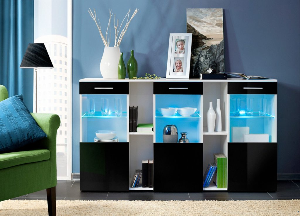 Buffet design noir & blanc à led