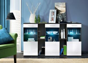Buffet design blanc & noir à led