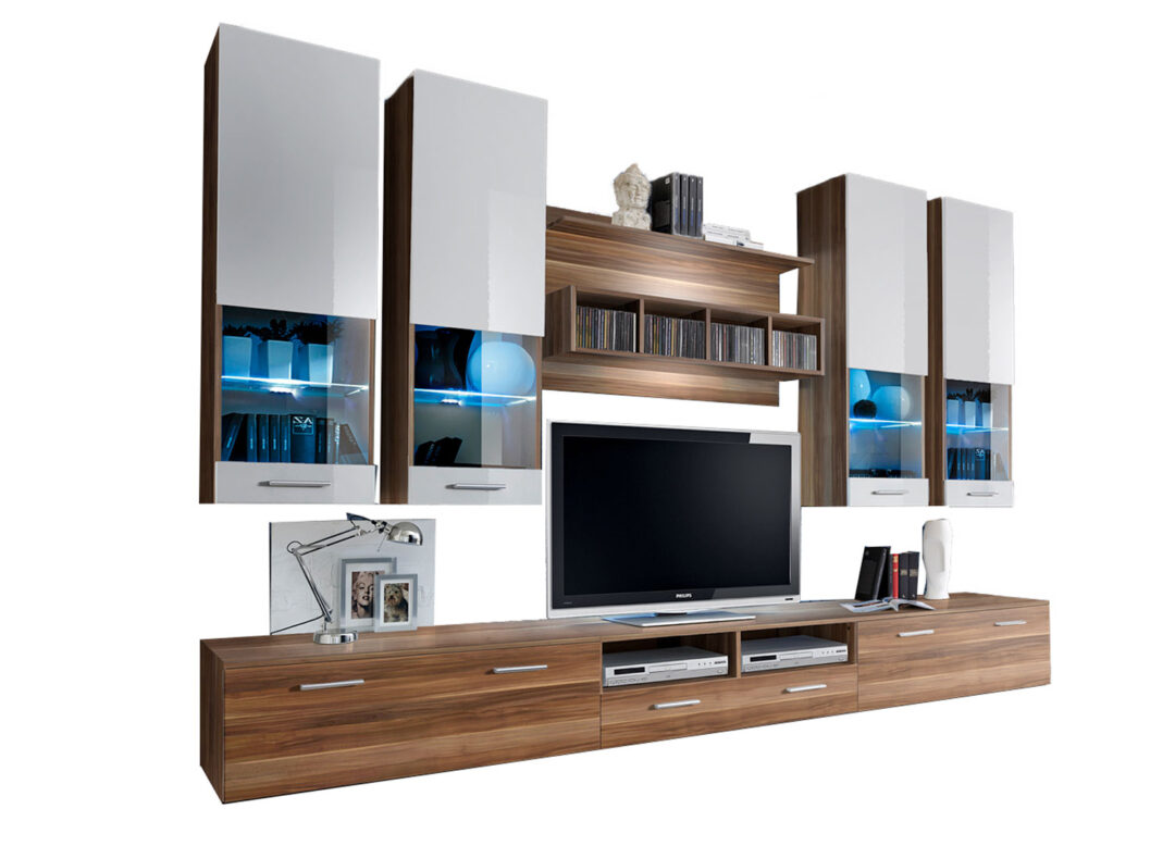 Ensemble tv moderne blanc et noyer