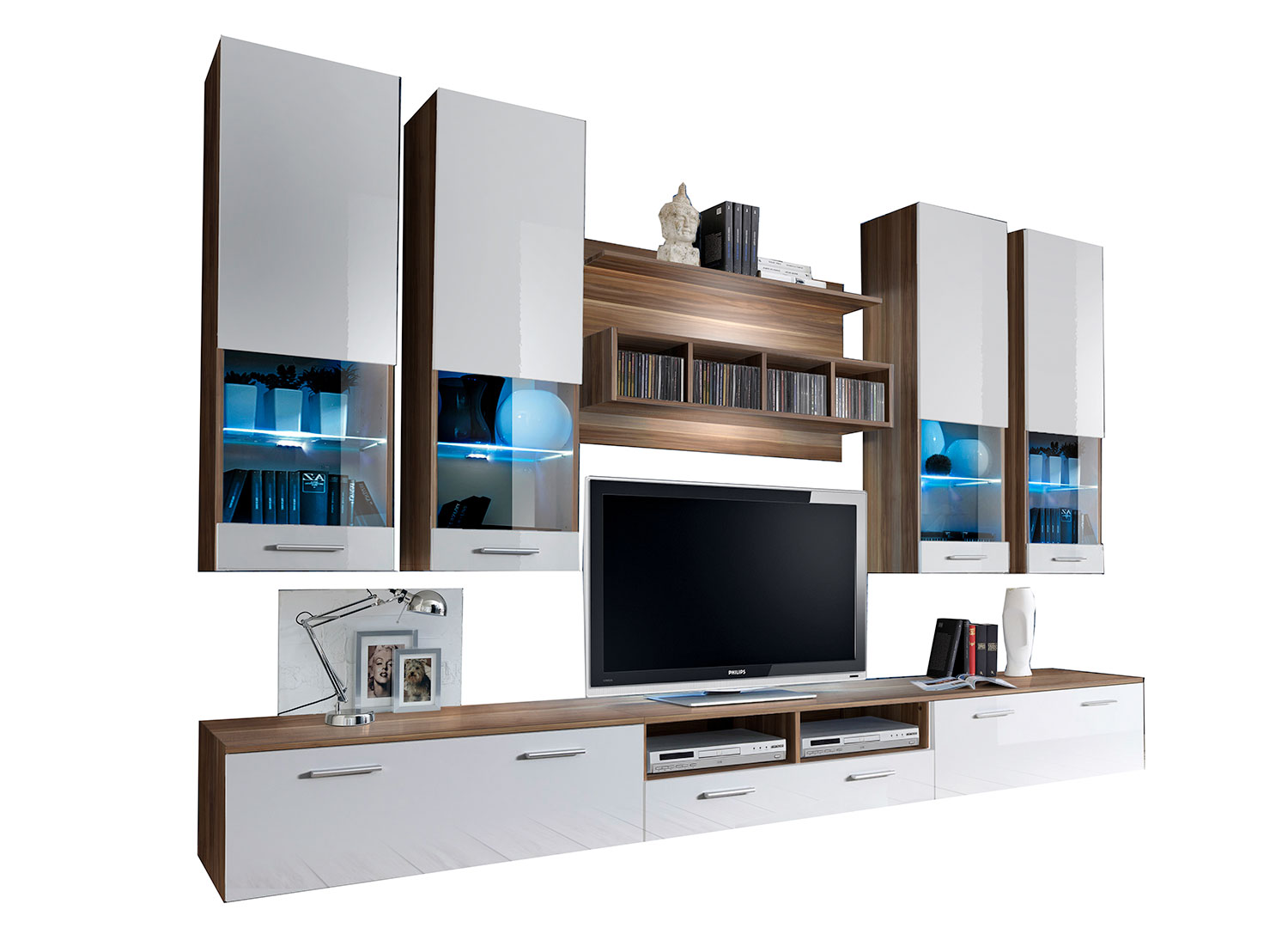 SEJOUR GRAND MODELE COLORIS BLANC / OXYDE UNIQUEMENT système mural meuble tv