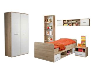 chambre d'enfant complète blanche et décor chêne