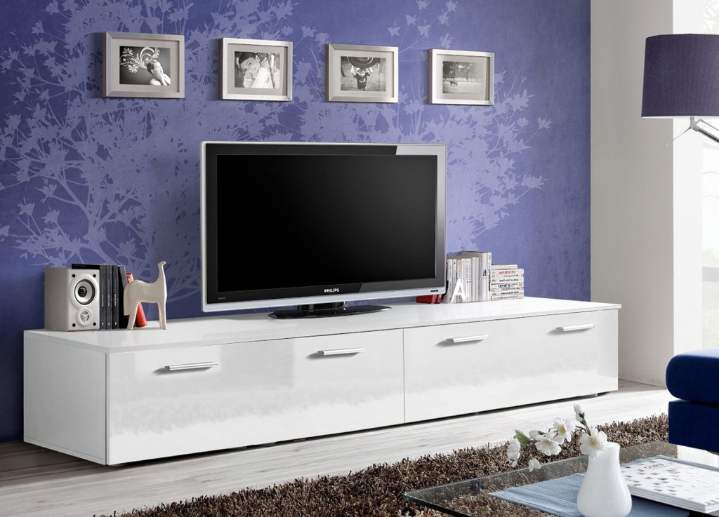 Meuble TV bas design blanc laqué