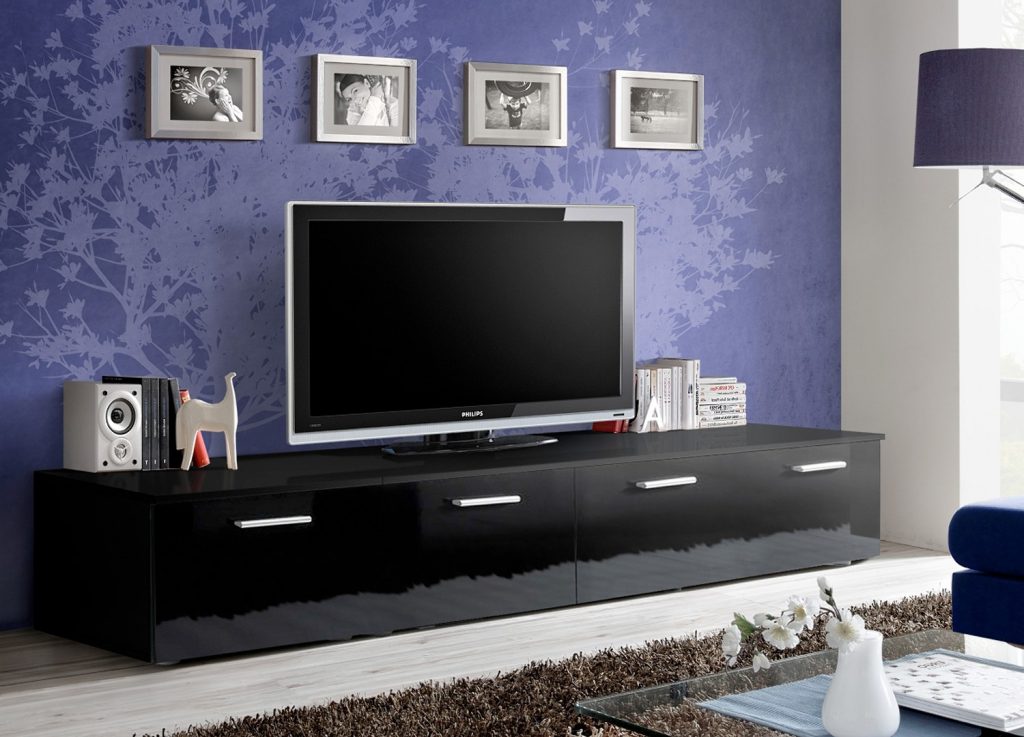 Meuble TV bas design noir laqué