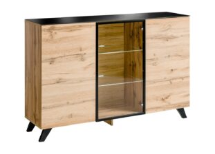 Buffet bahut design bois et verre noir à led
