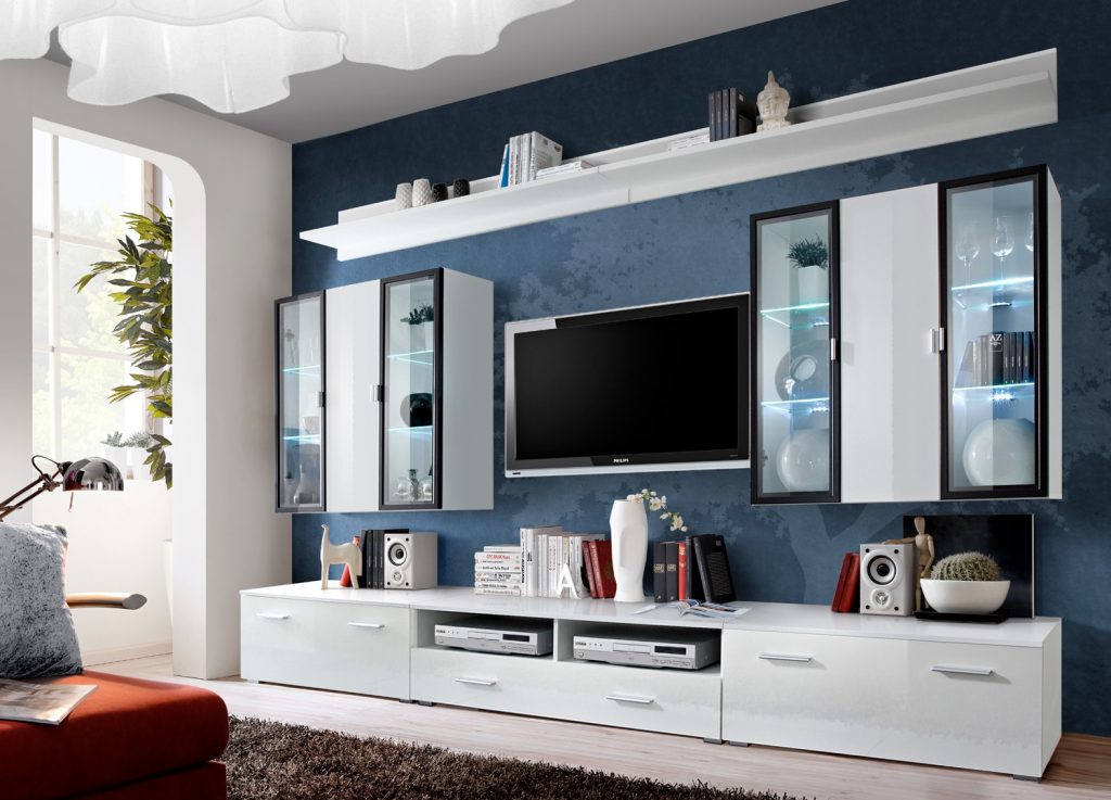 Ensemble meuble TV blanc laqué