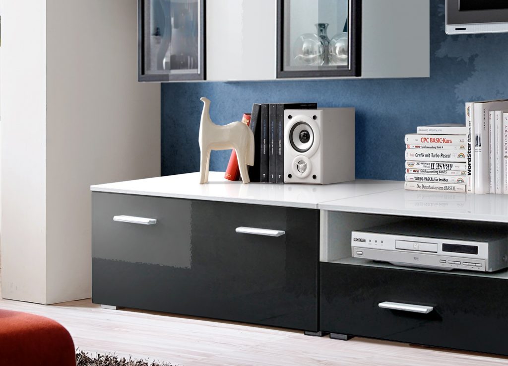 Ensemble meuble TV blanc et noir laqué
