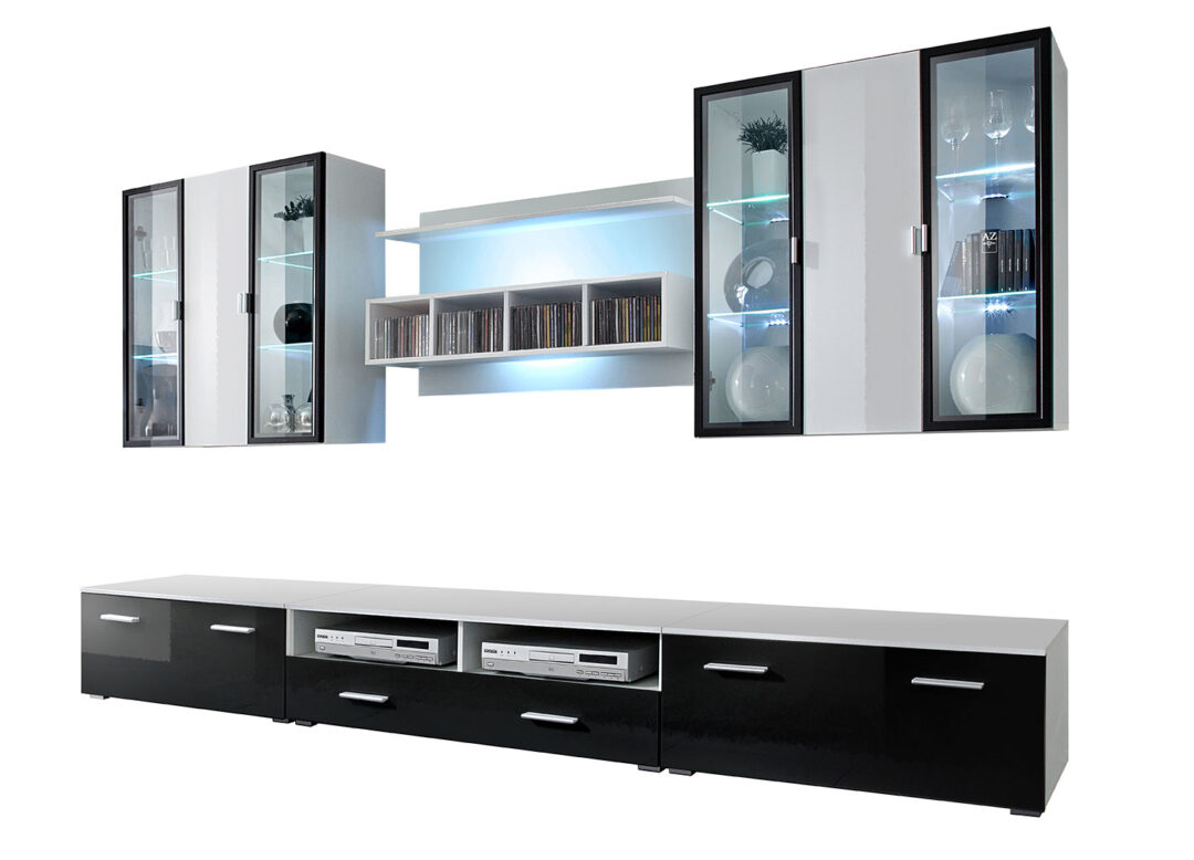 Meuble tv design blanc et noir à led