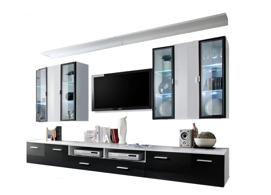 Meuble de télévision noir et blanc moderne pas cher