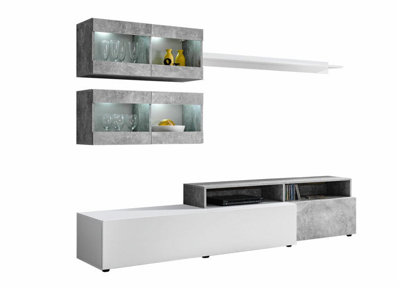 Meuble tv blanc et gris béton moderne