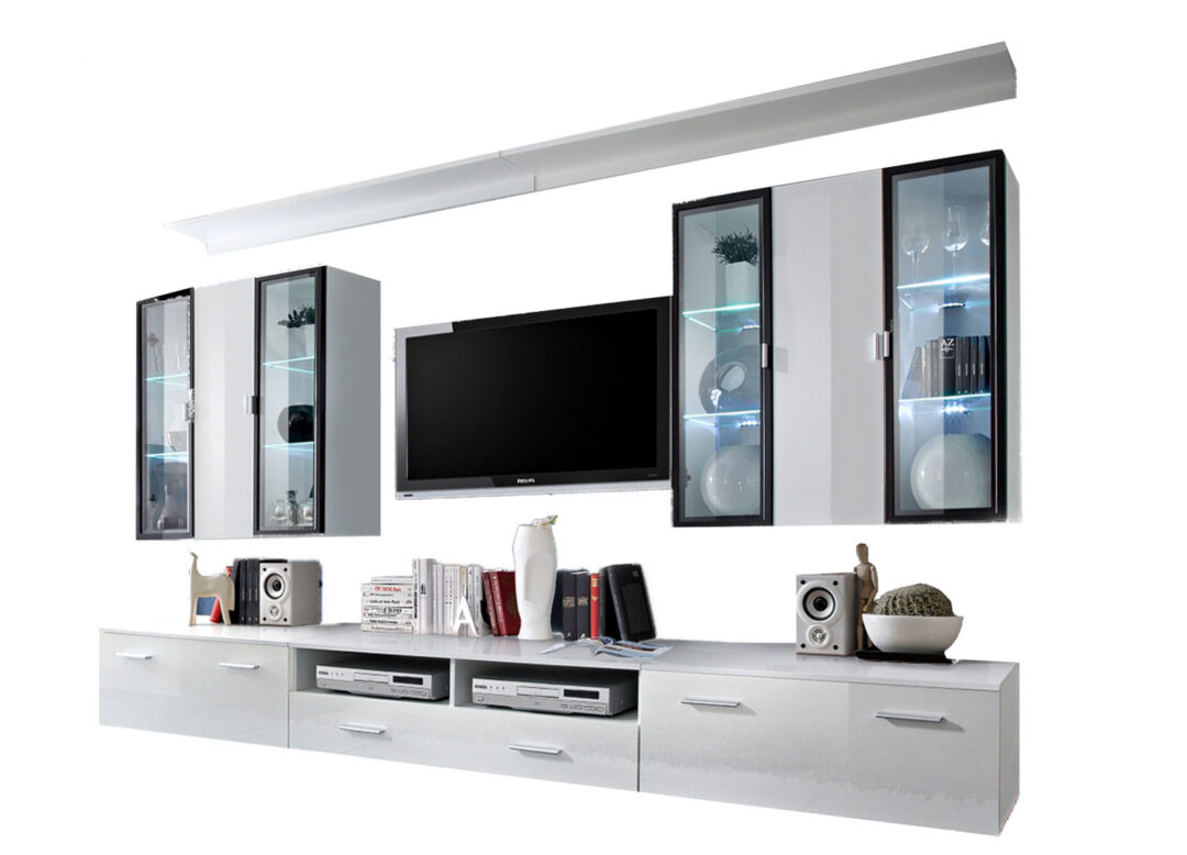 Meuble tv mural blanc à led
