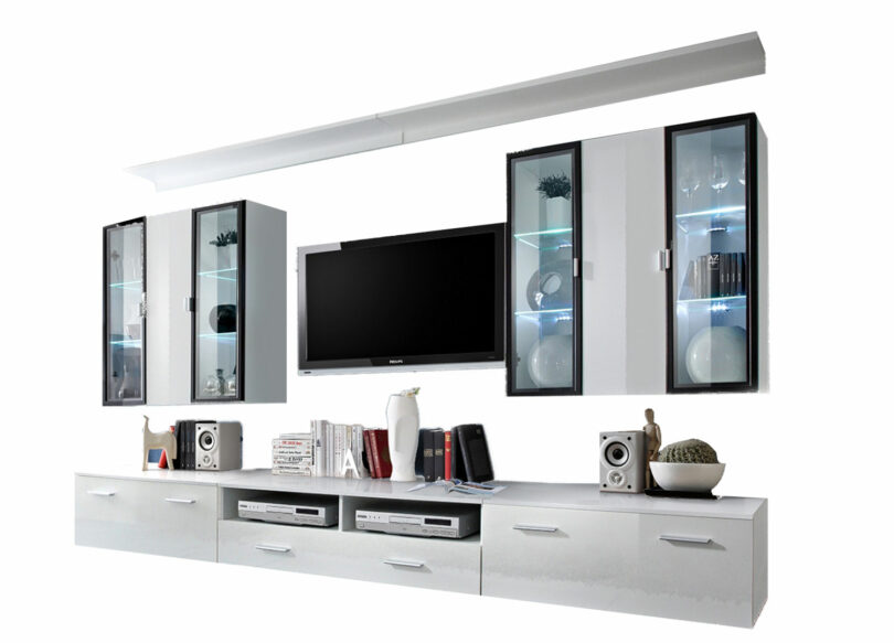 Meuble tv mural blanc à led