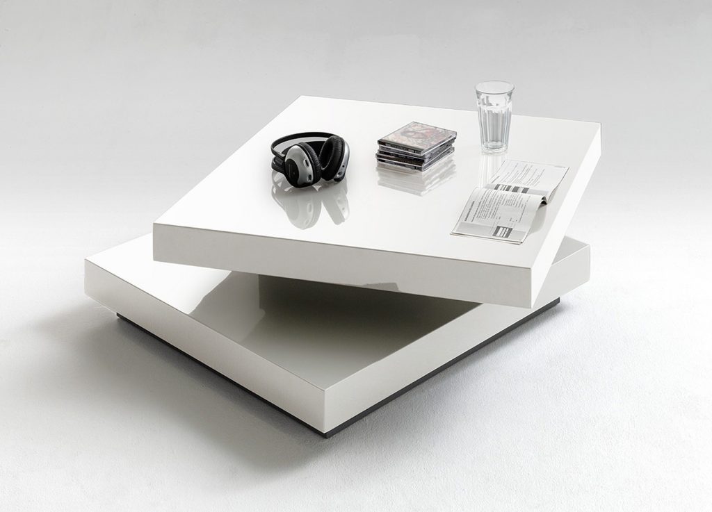 Table basse blanc laqué plateau tournant