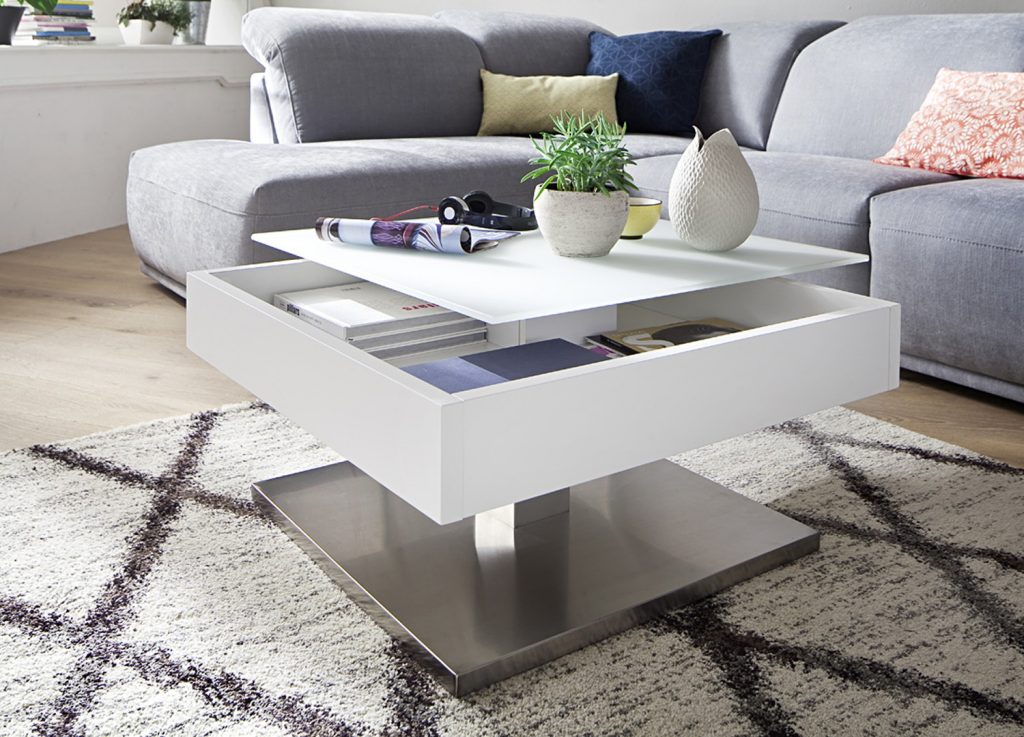 Table basse carrée blanche & plateau en verre