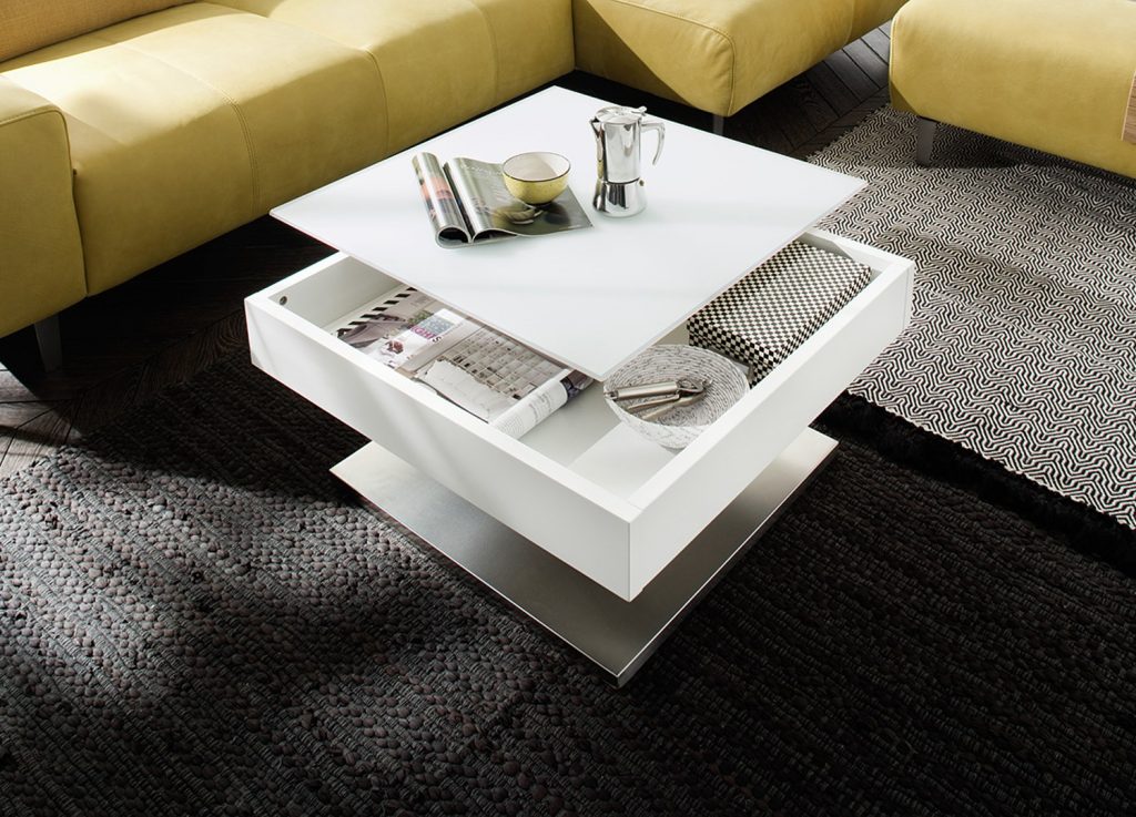 Table basse carrée blanche & plateau en verre