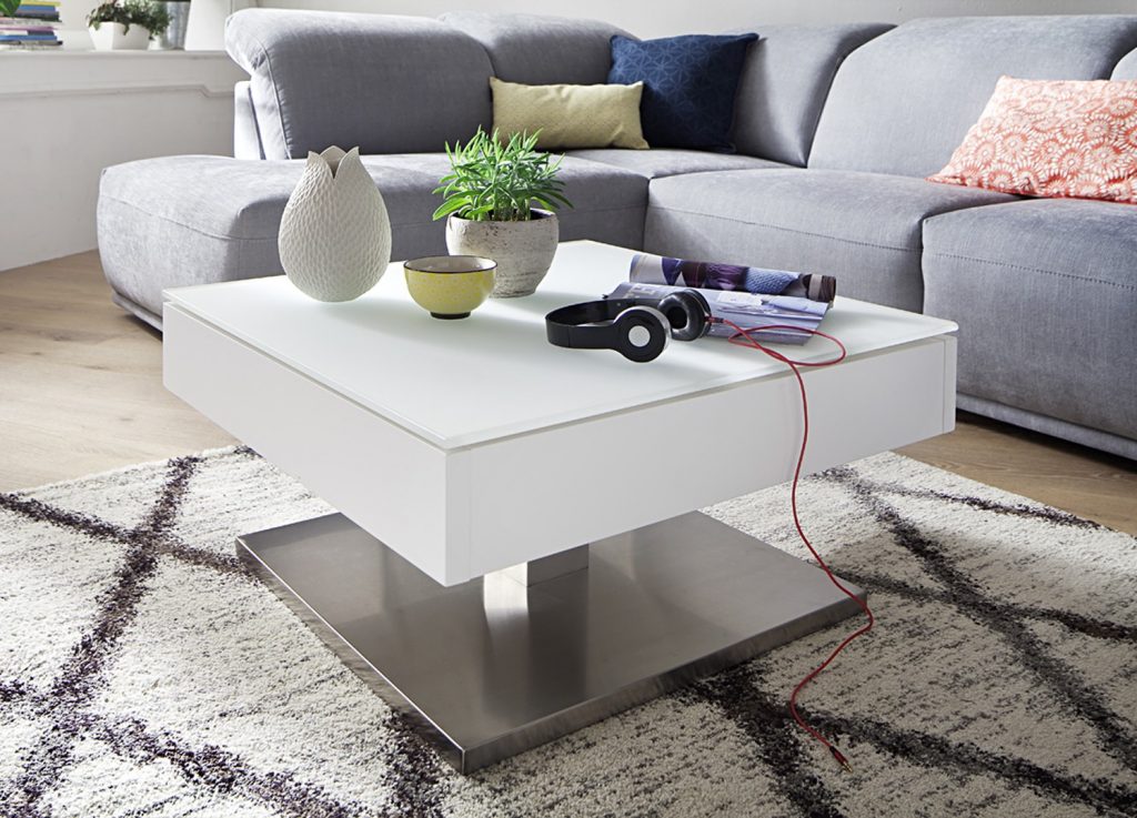 Table basse carrée blanche & plateau en verre