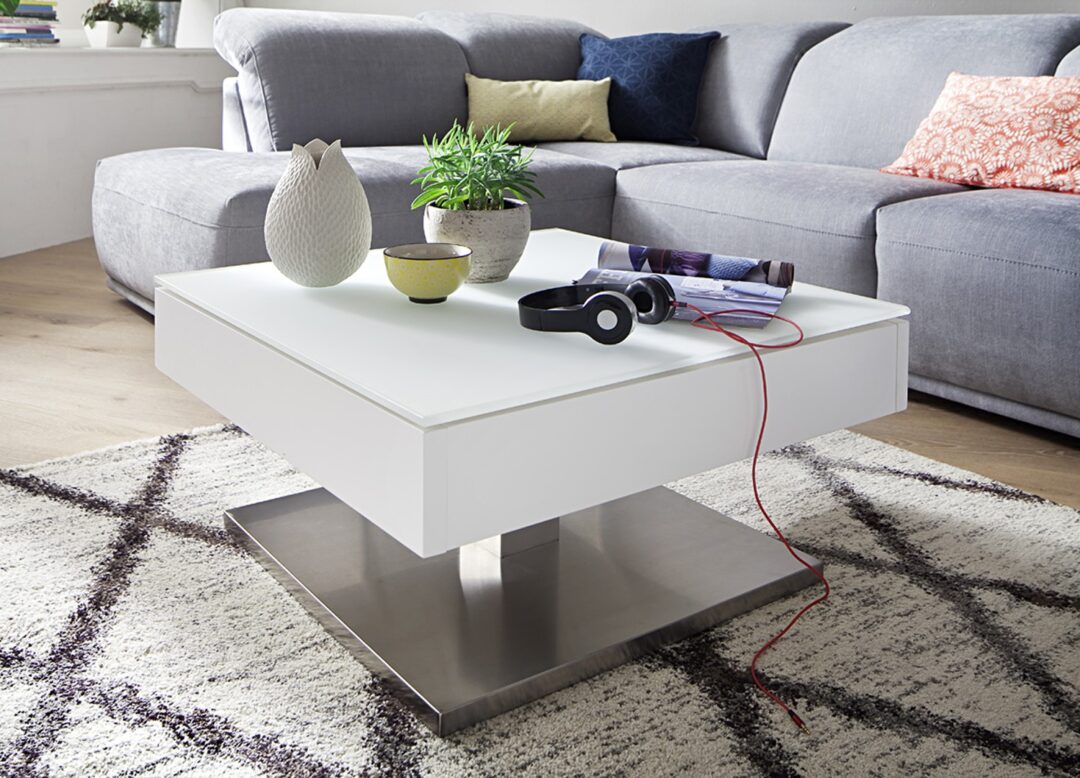 Table basse plateau en verre blanc