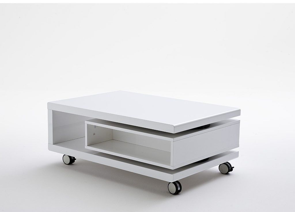 Table basse blanc laqué sur roulettes