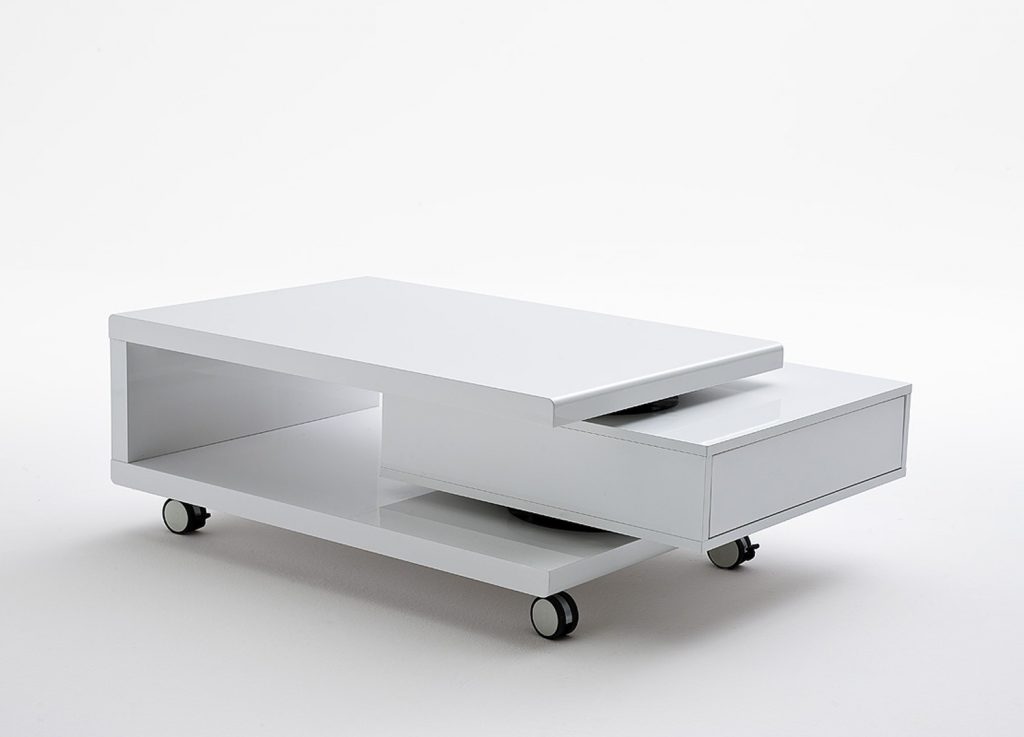 Table basse blanc laqué sur roulettes