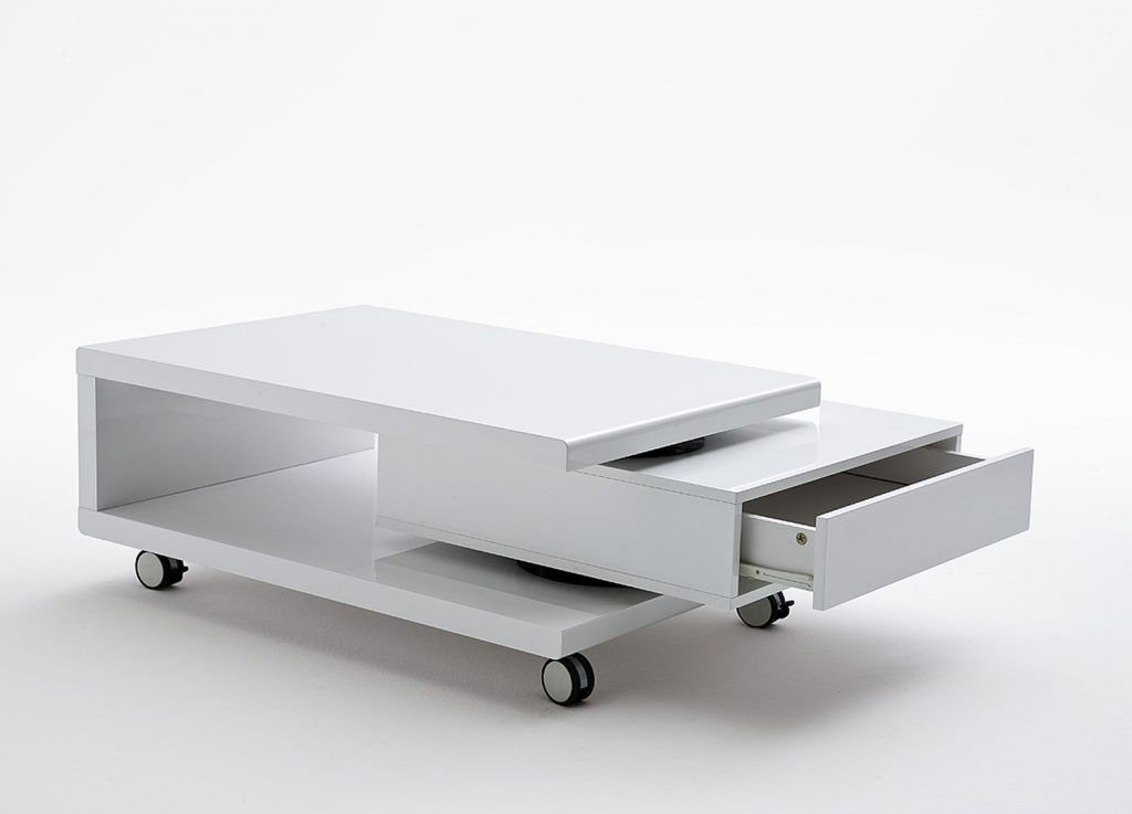 Table basse blanc laqué sur roulettes
