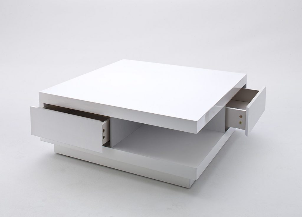 Table basse carrée blanc laqué avec rangement