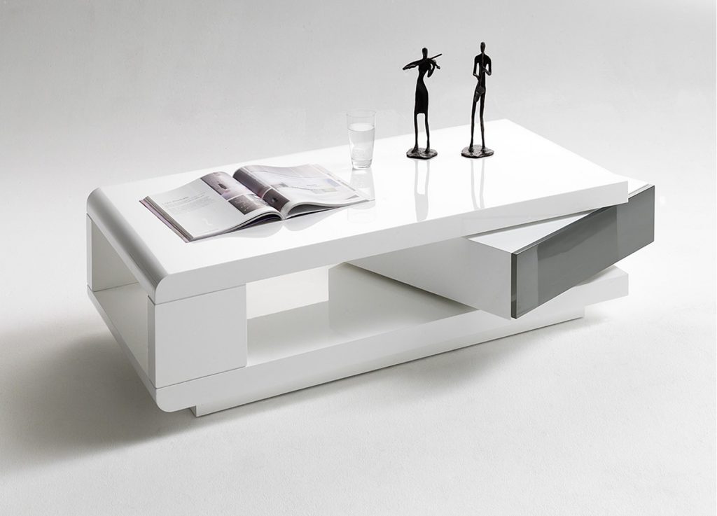 Table basse avec tiroir amovible blanc laqué