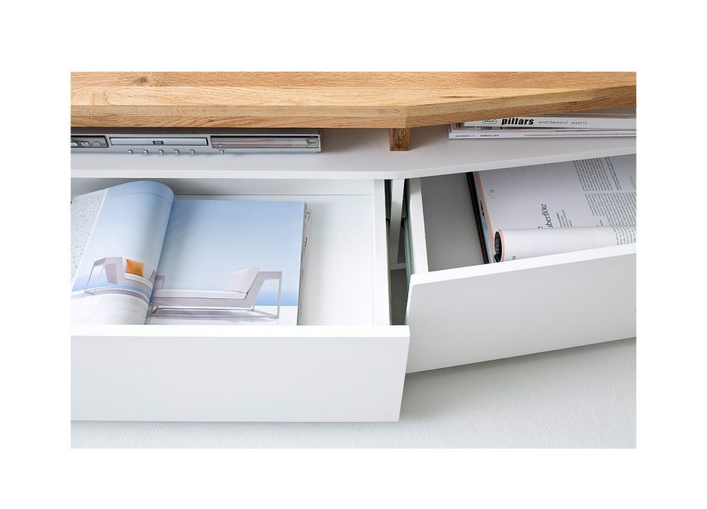 Meuble TV blanc laqué mat & chêne massif