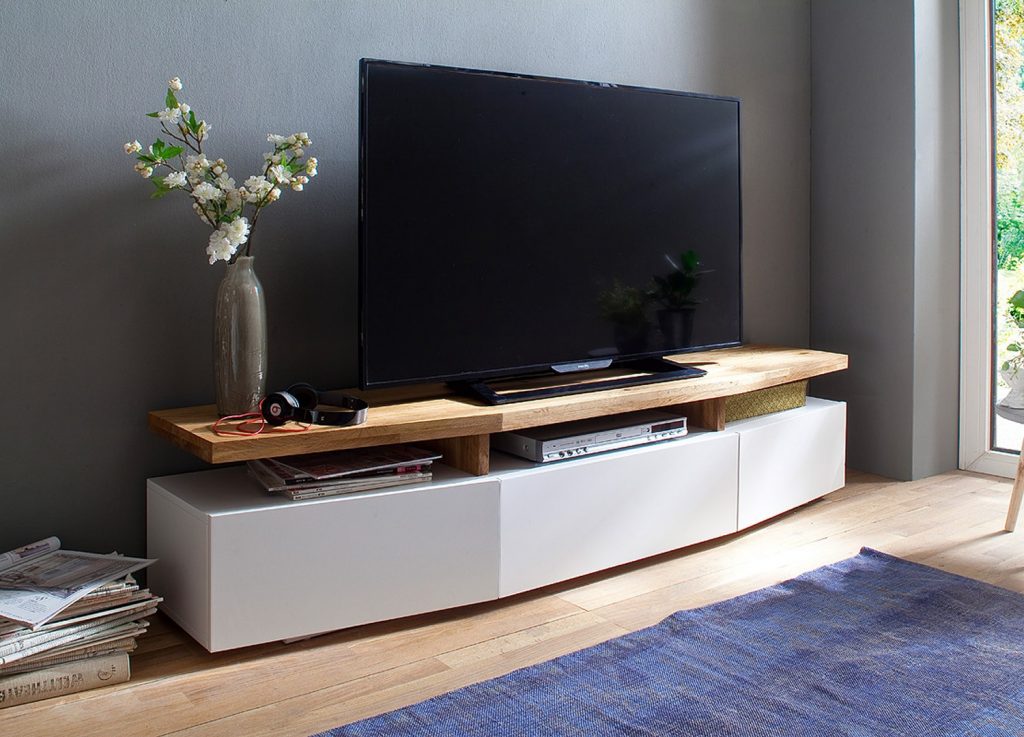 Meuble TV blanc laqué mat & chêne massif