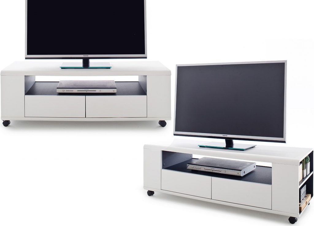 Meuble TV sur roulettes blanc & gris