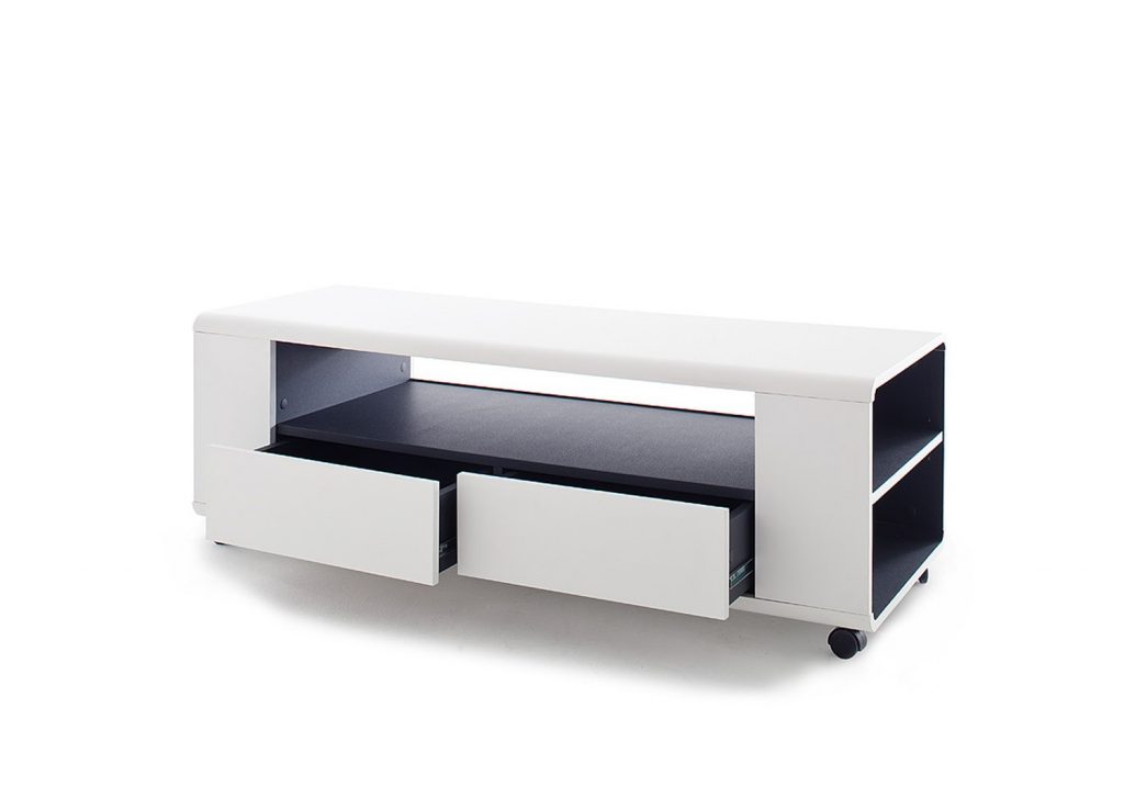 Meuble TV sur roulettes blanc & gris